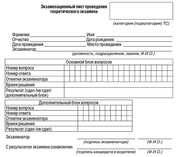 купить лист сдачи теоретического экзамена ПДД в Пугачеве